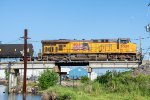 UP 5328 comes off the Neches River Lift Bridge